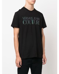 schwarzes bedrucktes T-Shirt mit einem Rundhalsausschnitt von VERSACE JEANS COUTURE