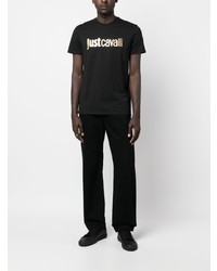 schwarzes bedrucktes T-Shirt mit einem Rundhalsausschnitt von Just Cavalli