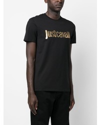 schwarzes bedrucktes T-Shirt mit einem Rundhalsausschnitt von Just Cavalli