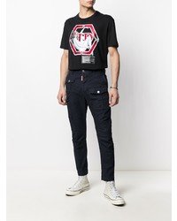 schwarzes bedrucktes T-Shirt mit einem Rundhalsausschnitt von Philipp Plein