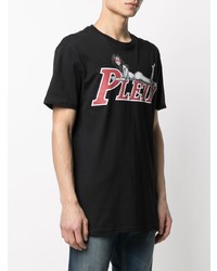 schwarzes bedrucktes T-Shirt mit einem Rundhalsausschnitt von Philipp Plein