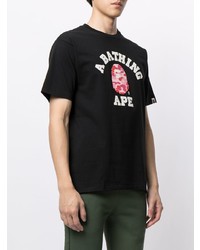 schwarzes bedrucktes T-Shirt mit einem Rundhalsausschnitt von A Bathing Ape