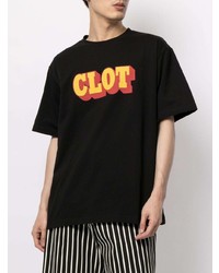 schwarzes bedrucktes T-Shirt mit einem Rundhalsausschnitt von Clot