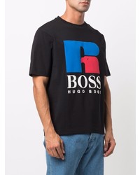 schwarzes bedrucktes T-Shirt mit einem Rundhalsausschnitt von BOSS