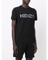 schwarzes bedrucktes T-Shirt mit einem Rundhalsausschnitt von Kenzo