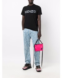 schwarzes bedrucktes T-Shirt mit einem Rundhalsausschnitt von Kenzo