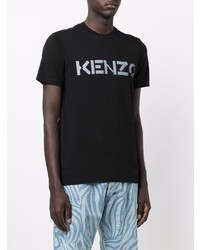 schwarzes bedrucktes T-Shirt mit einem Rundhalsausschnitt von Kenzo