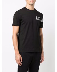 schwarzes bedrucktes T-Shirt mit einem Rundhalsausschnitt von Ea7 Emporio Armani