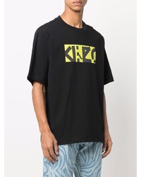 schwarzes bedrucktes T-Shirt mit einem Rundhalsausschnitt von Kenzo