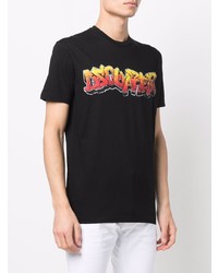 schwarzes bedrucktes T-Shirt mit einem Rundhalsausschnitt von DSQUARED2