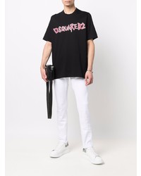 schwarzes bedrucktes T-Shirt mit einem Rundhalsausschnitt von DSQUARED2