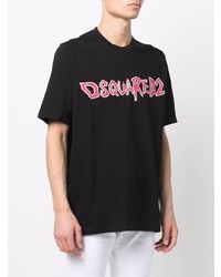 schwarzes bedrucktes T-Shirt mit einem Rundhalsausschnitt von DSQUARED2