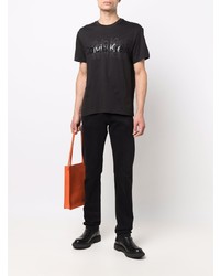 schwarzes bedrucktes T-Shirt mit einem Rundhalsausschnitt von Calvin Klein