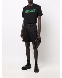 schwarzes bedrucktes T-Shirt mit einem Rundhalsausschnitt von Versace