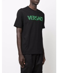 schwarzes bedrucktes T-Shirt mit einem Rundhalsausschnitt von Versace