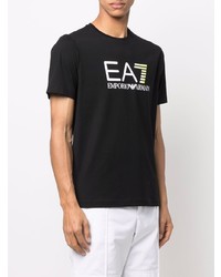 schwarzes bedrucktes T-Shirt mit einem Rundhalsausschnitt von Ea7 Emporio Armani