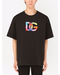 schwarzes bedrucktes T-Shirt mit einem Rundhalsausschnitt von Dolce & Gabbana