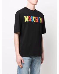 schwarzes bedrucktes T-Shirt mit einem Rundhalsausschnitt von Moschino