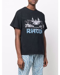 schwarzes bedrucktes T-Shirt mit einem Rundhalsausschnitt von Rhude