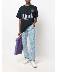 schwarzes bedrucktes T-Shirt mit einem Rundhalsausschnitt von Rhude