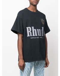 schwarzes bedrucktes T-Shirt mit einem Rundhalsausschnitt von Rhude