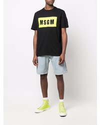 schwarzes bedrucktes T-Shirt mit einem Rundhalsausschnitt von MSGM