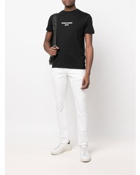 schwarzes bedrucktes T-Shirt mit einem Rundhalsausschnitt von Emporio Armani