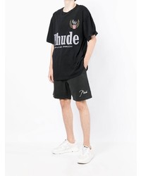 schwarzes bedrucktes T-Shirt mit einem Rundhalsausschnitt von Rhude