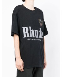 schwarzes bedrucktes T-Shirt mit einem Rundhalsausschnitt von Rhude