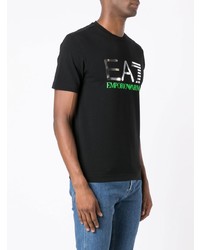 schwarzes bedrucktes T-Shirt mit einem Rundhalsausschnitt von Ea7 Emporio Armani