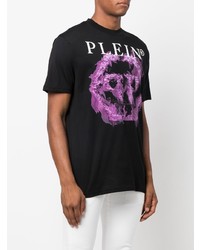 schwarzes bedrucktes T-Shirt mit einem Rundhalsausschnitt von Philipp Plein