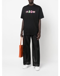 schwarzes bedrucktes T-Shirt mit einem Rundhalsausschnitt von MSGM