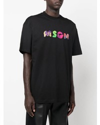 schwarzes bedrucktes T-Shirt mit einem Rundhalsausschnitt von MSGM