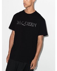 schwarzes bedrucktes T-Shirt mit einem Rundhalsausschnitt von Alexander McQueen