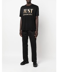 schwarzes bedrucktes T-Shirt mit einem Rundhalsausschnitt von Just Cavalli