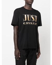 schwarzes bedrucktes T-Shirt mit einem Rundhalsausschnitt von Just Cavalli