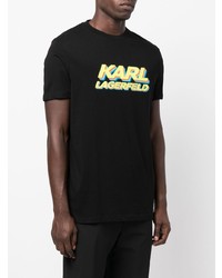 schwarzes bedrucktes T-Shirt mit einem Rundhalsausschnitt von Karl Lagerfeld