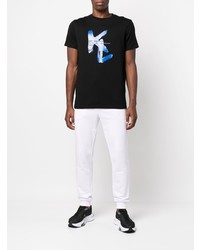 schwarzes bedrucktes T-Shirt mit einem Rundhalsausschnitt von Karl Lagerfeld