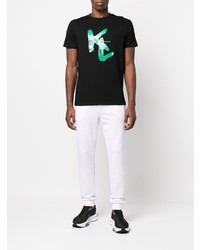 schwarzes bedrucktes T-Shirt mit einem Rundhalsausschnitt von Karl Lagerfeld