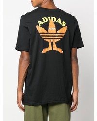 schwarzes bedrucktes T-Shirt mit einem Rundhalsausschnitt von adidas