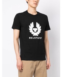 schwarzes bedrucktes T-Shirt mit einem Rundhalsausschnitt von Belstaff