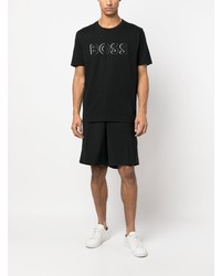 schwarzes bedrucktes T-Shirt mit einem Rundhalsausschnitt von BOSS