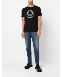 schwarzes bedrucktes T-Shirt mit einem Rundhalsausschnitt von Diesel