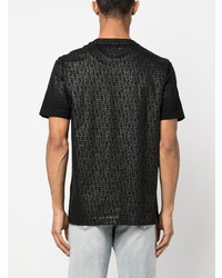 schwarzes bedrucktes T-Shirt mit einem Rundhalsausschnitt von Diesel