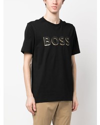 schwarzes bedrucktes T-Shirt mit einem Rundhalsausschnitt von BOSS