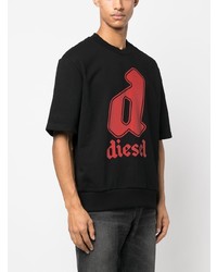 schwarzes bedrucktes T-Shirt mit einem Rundhalsausschnitt von Diesel