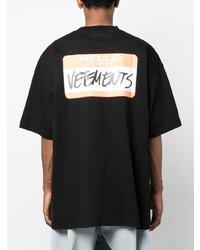 schwarzes bedrucktes T-Shirt mit einem Rundhalsausschnitt von Vetements