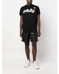 schwarzes bedrucktes T-Shirt mit einem Rundhalsausschnitt von DSQUARED2