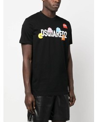 schwarzes bedrucktes T-Shirt mit einem Rundhalsausschnitt von DSQUARED2