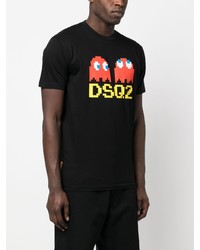 schwarzes bedrucktes T-Shirt mit einem Rundhalsausschnitt von DSQUARED2